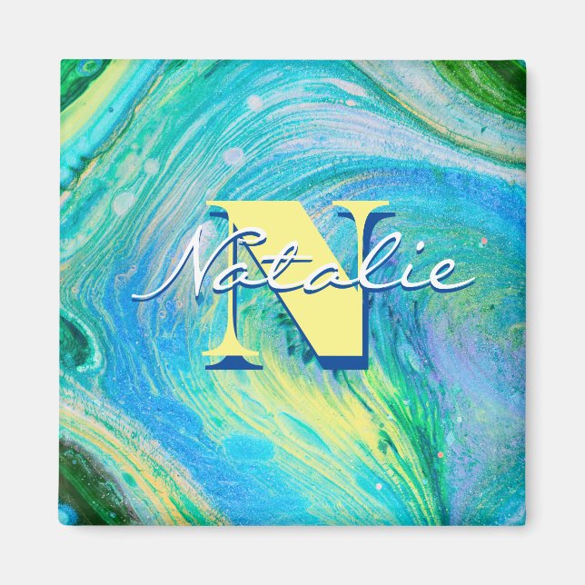 Aqua Blue Acrylic Flow Art  Magnet (Front)