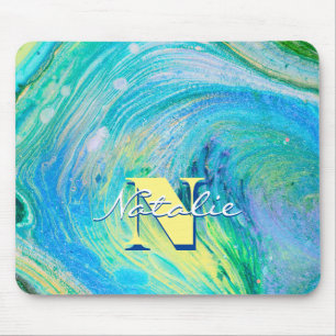 Aqua Blue Acrylic Flow Art Mouse Pad