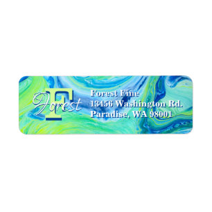 Aqua Blue Acrylic Flow Art Return Address Label