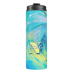 Aqua Blue Acrylic Flow Art Thermal Tumbler