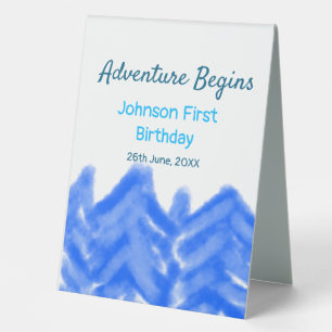 Aqua blue Adventure begins 1st birthday mountain d