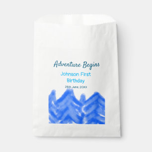 Aqua blue Adventure begins 1st birthday mountain d Favour Bag