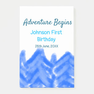 Aqua blue Adventure begins 1st birthday mountain d Post-it Notes
