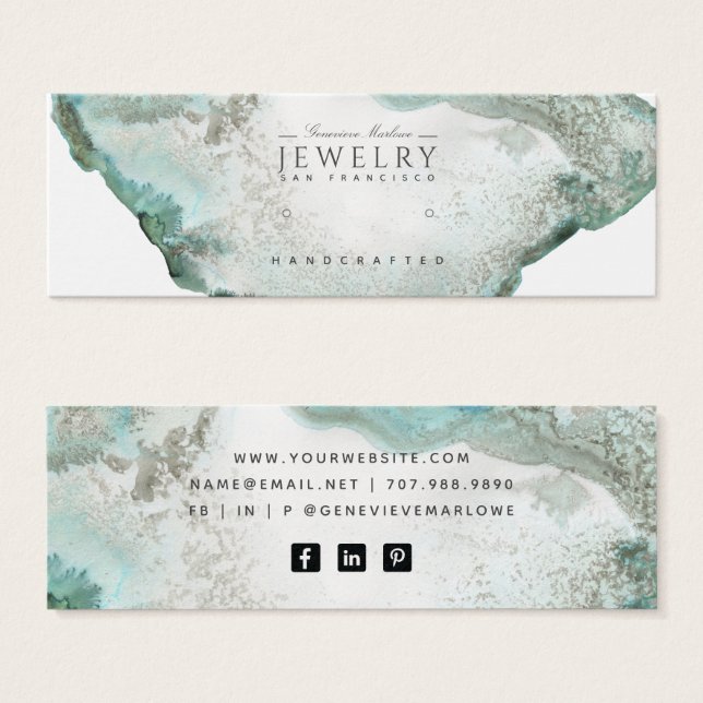 Aqua Blue Agate Marble Stud Earring Display Card (Front & Back)