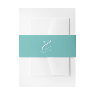 Aqua Blue Ampersand Monogram Invitation Belly Band