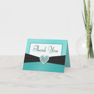 Aqua Blue and Black Glitter Heart Thank You