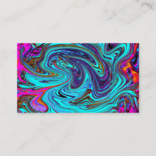 Aqua Blue and Black Groovy Abstract Retro Art Business Card