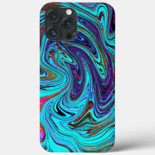 Aqua Blue and Black Groovy Abstract Retro Art iPhone 13 Pro Max Case