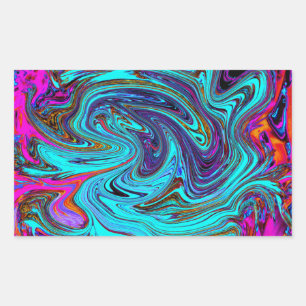 Aqua Blue and Black Groovy Abstract Retro Art Rectangular Sticker