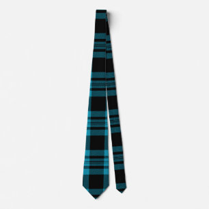 Aqua Blue and Black Tartan Plaid Pattern Tie