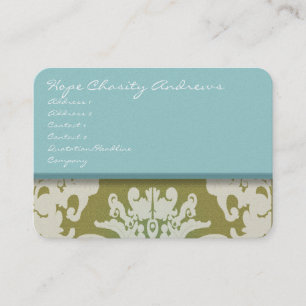 aqua Blue and Gold Damask Floral - Business Card