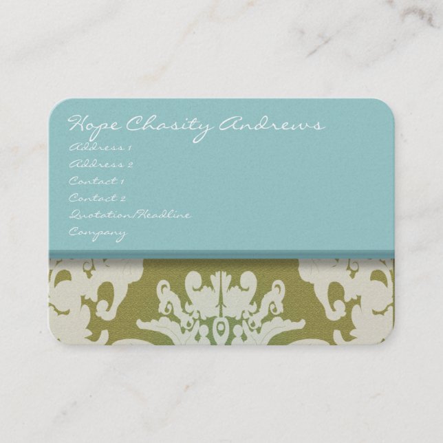 aqua Blue and Gold Damask Floral - Business Card (Front)