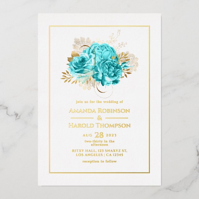 Aqua Blue and Gold Floral Wedding (Front)