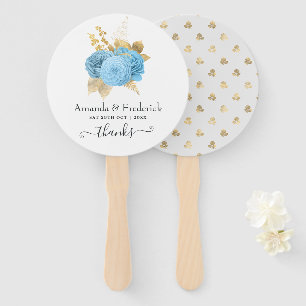 Aqua Blue and Gold Floral Wedding Hand Fan
