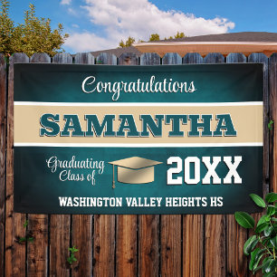 Aqua Blue and Gold Graduation Party Banner