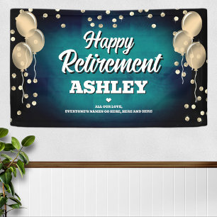 Aqua Blue and Gold Happy Retirement Banner