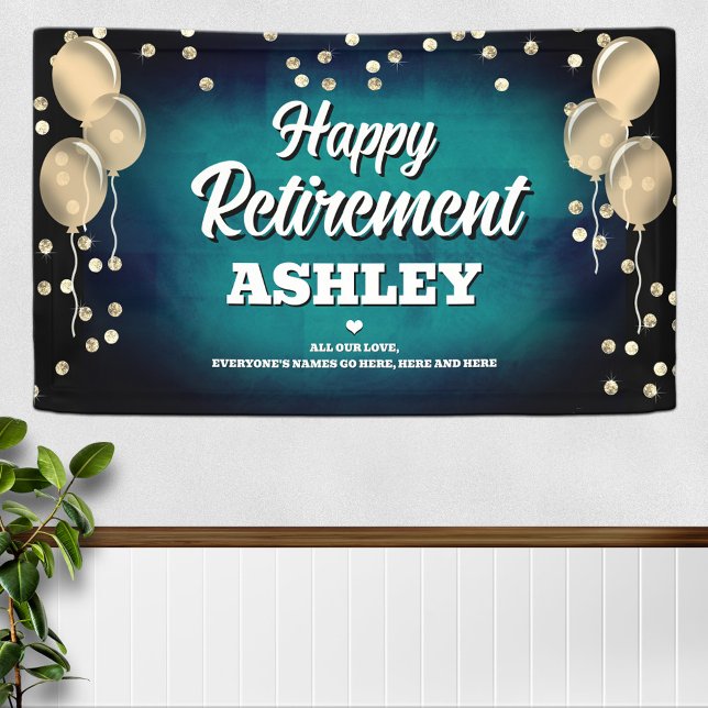 Aqua Blue and Gold Happy Retirement  Banner (Creator Uploaded)