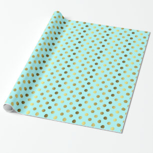 Aqua Blue and Gold Polka Dot Wrapping Paper