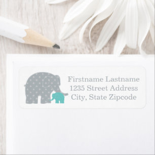 Aqua Blue and Grey Elephants   Return Address Label