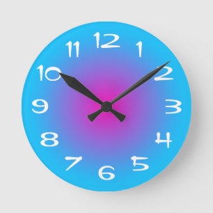 Aqua Blue and Hot Pink Radial Gradient Round Clock