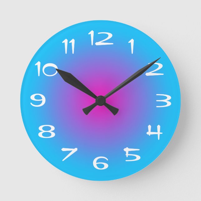 Aqua Blue and Hot Pink Radial Gradient Round Clock (Front)