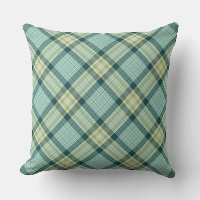 Aqua Blue and Pastel Green Plaid Accent Cushions (Front)