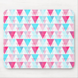 Aqua Blue and Pink Triangles Geometric Pattern Mouse Pad
