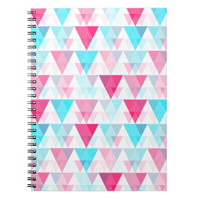 Aqua Blue and Pink Triangles Geometric Pattern Notebook (Front)