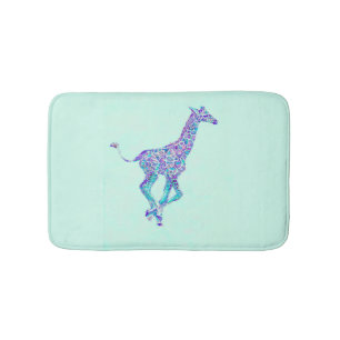aqua blue and purple giraffe bath mat