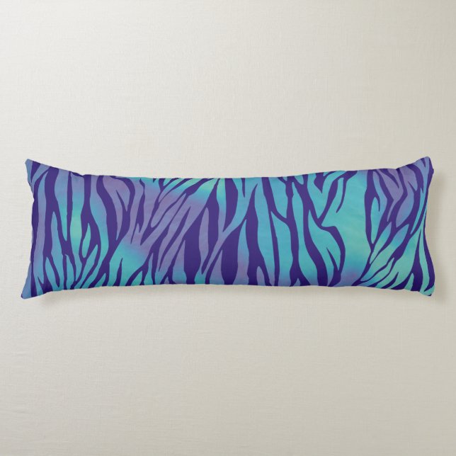 Aqua Blue And Purple Zebra Stripes Body Cushion (Front)