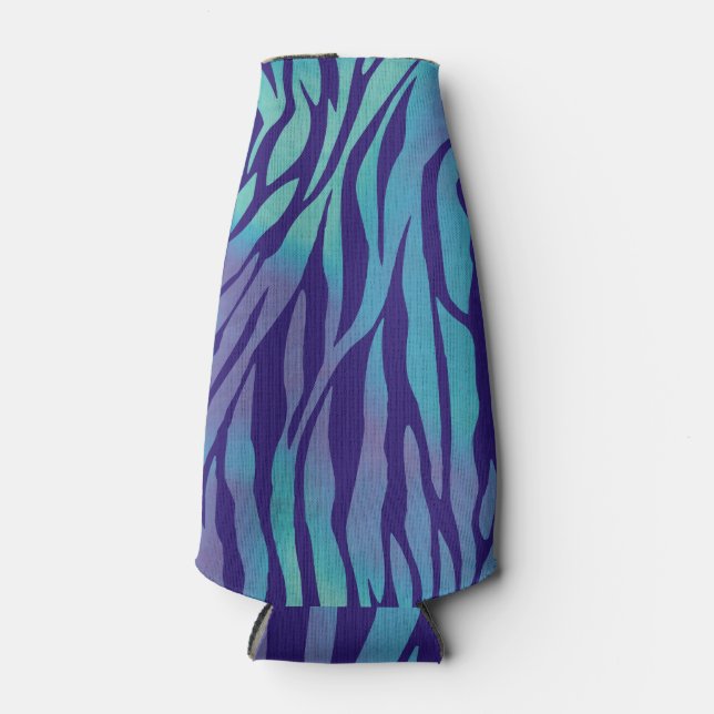 Aqua Blue And Purple Zebra Stripes Bottle Cooler (Front)