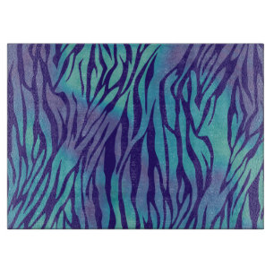 Aqua Blue And Purple Zebra Stripes Cutting Board