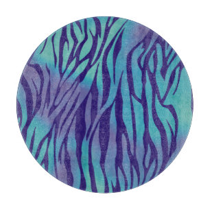 Aqua Blue And Purple Zebra Stripes Cutting Board