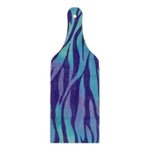 Aqua Blue And Purple Zebra Stripes Cutting Board