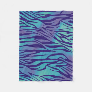 Aqua Blue And Purple Zebra Stripes Fleece Blanket