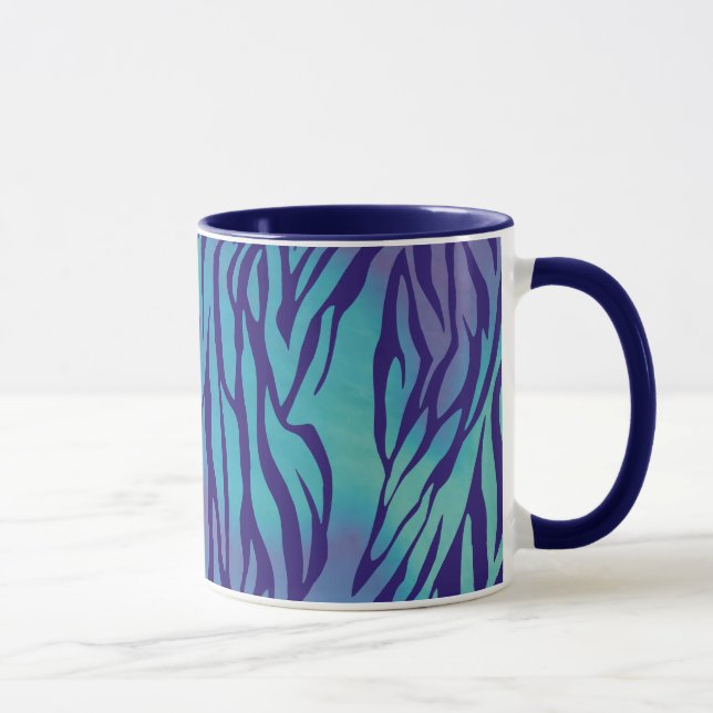 Aqua Blue And Purple Zebra Stripes Mug (Right)