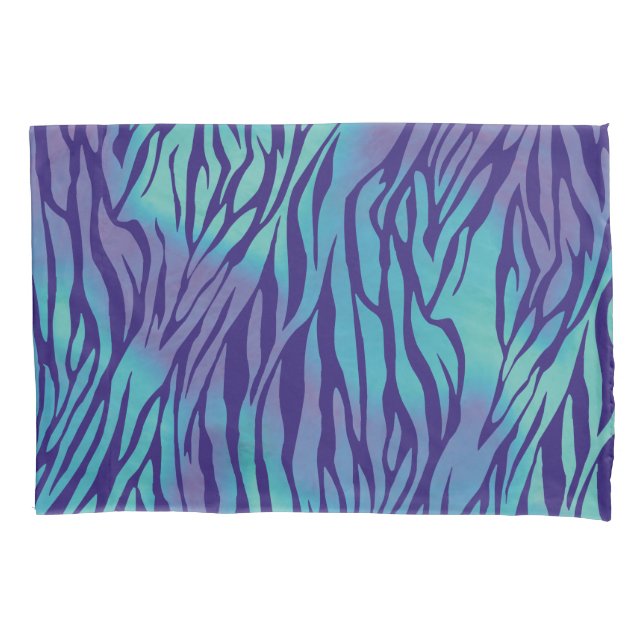 Aqua Blue And Purple Zebra Stripes Pillowcase (Front)