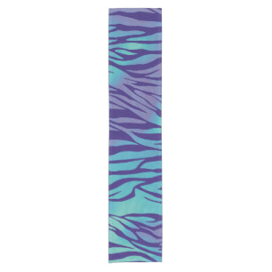 Aqua Blue And Purple Zebra Stripes Short Table Runner