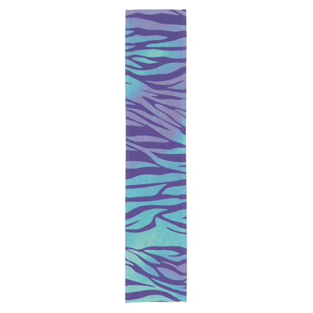 Aqua Blue And Purple Zebra Stripes Short Table Runner (Front)