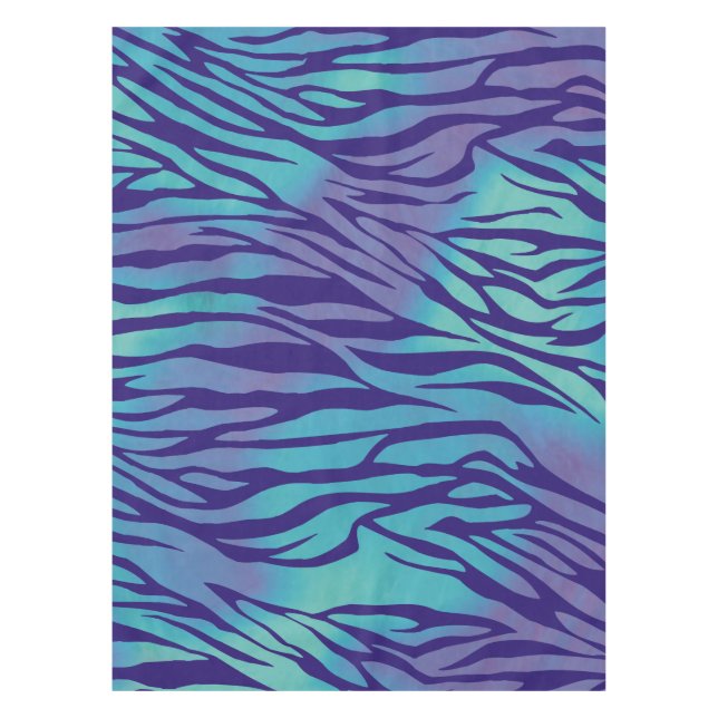 Aqua Blue And Purple Zebra Stripes Tablecloth (Front)