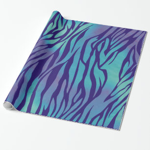 Aqua Blue And Purple Zebra Stripes Wrapping Paper