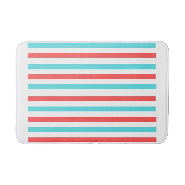 Aqua Blue and Red Striped Bathmat Bold Horizontal (Front)