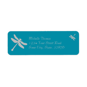 Aqua Blue and Silver Dragonfly Wedding Return Address Label