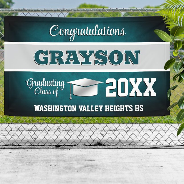 Aqua Blue and Silver Graduation Party Banner (Creator Uploaded)