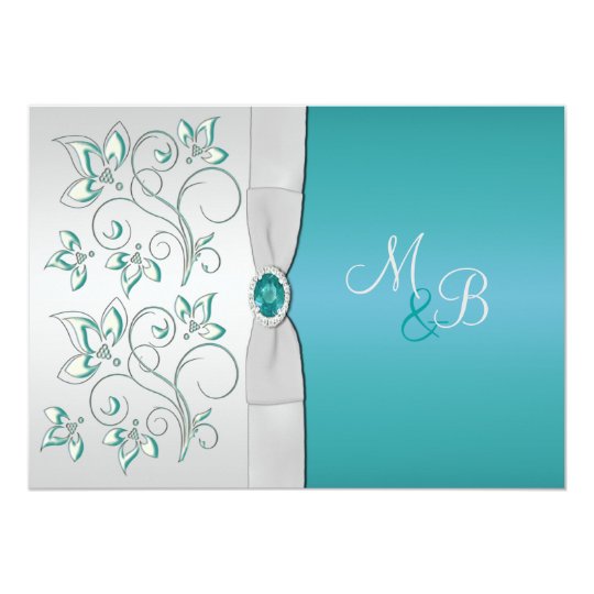 Aqua Blue and Silver Monogrammed Invitation