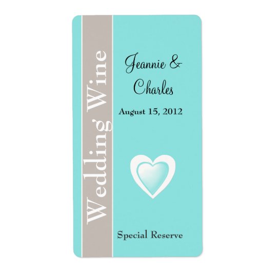 Aqua Blue and Taupe Wedding Mini Wine Label Shipping Label