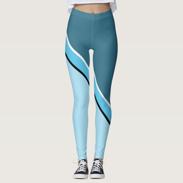 Aqua Blue and Turquoise Diagonal Leggings (Front)