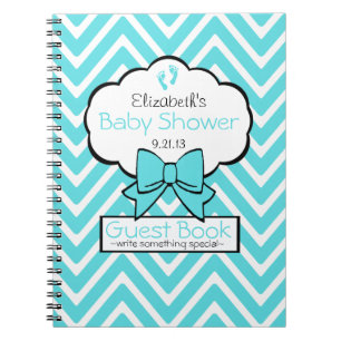 Aqua Blue and White Chevron Baby Shower Guest Book
