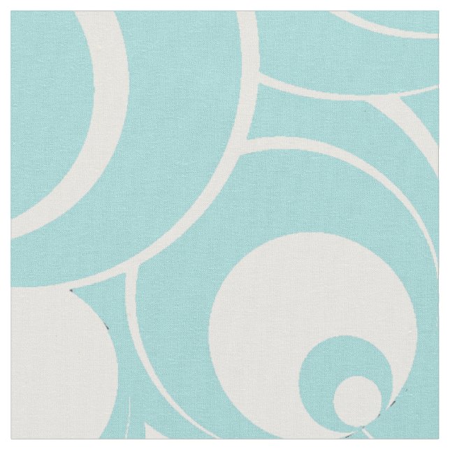 Aqua Blue and White Circles Abstract Fabric (Close Up)