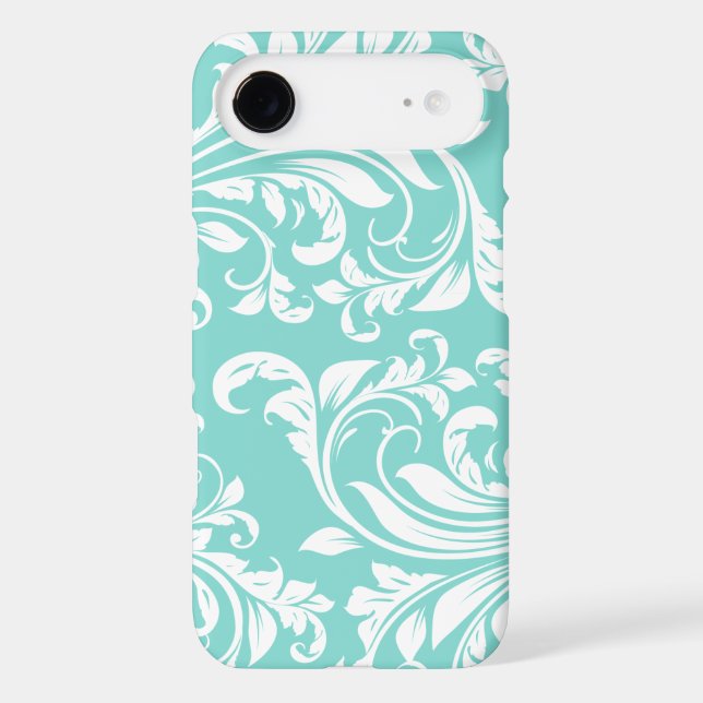 Aqua Blue and White Damasked Pattern Case-Mate iPhone Case (Back)